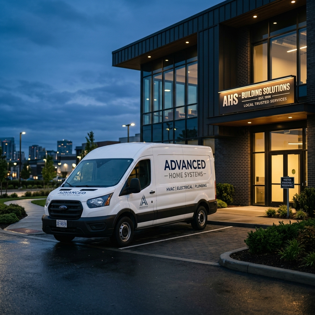Cinematic shot of a commercial fleet van outside a modern building